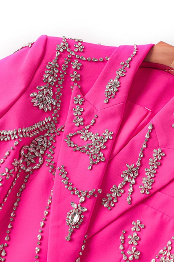 Zapakasa Women Sparkly Fuchsia Blazer Shawl Lapel Women Party Jacket