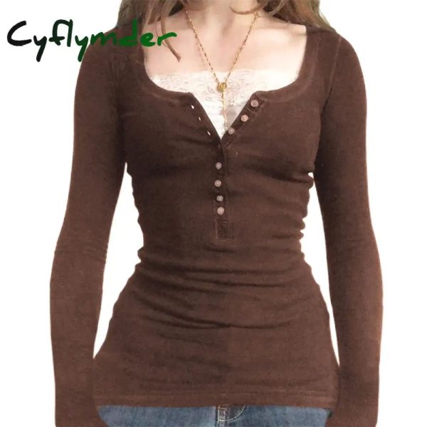 Cyflymder Women Long Sleeve Basic Shirt Vintage Fashion Fairy Grunge Shirts Button Lace Patchwork Tees Harajuku Fairycore Tee Pullovers - black / L
