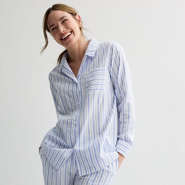 Women's Sonoma Goods For Life® Sleep Notch Boy Friend Sleep Shirt, Size: XL, Blue White Stripe