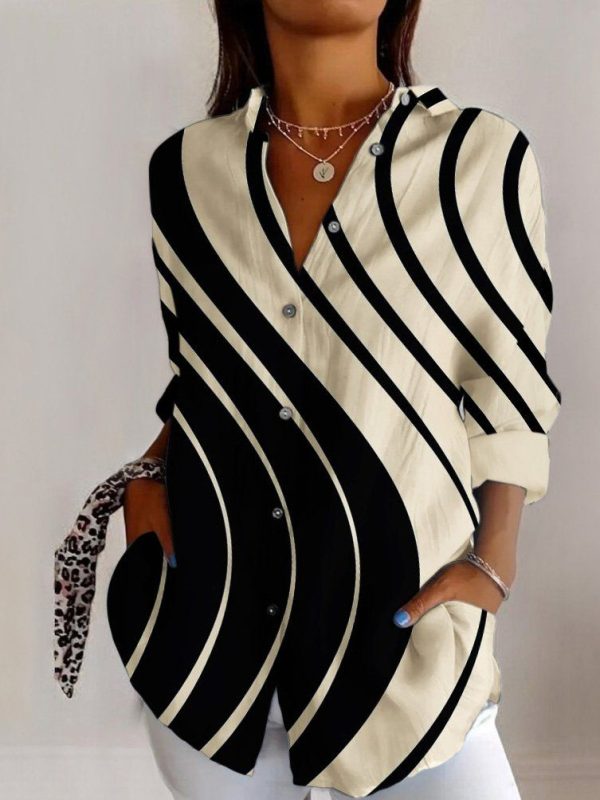 Women Geometric Casual Spring/Fall Polyester Long Sleeve Regular A-Line Regular Shirt Collar Shirts