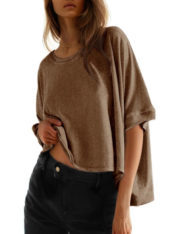 Dokotoo Summer Shirts 2025 Womens Solid T Shirts for Women Loose Oversized Tops Basic Tee