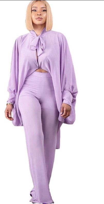 Long Tops Pants Suits Outfits - Rose red / S