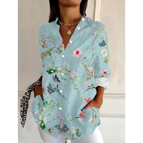 Women's Shirt Floral Graphic Daily Stylish Retro Vintage 3/4 Length Sleeve Shirt Collar Regular Tops Daily Holiday Going out Buttons Light Blue Summer Spring
