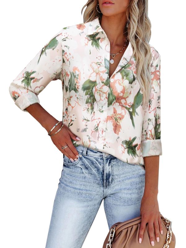 siliteelon Womens Button Down Shirts Dress Shirts Long Sleeve Wrinkle Free Collared Work Blouses Casual Print Chiffon Top