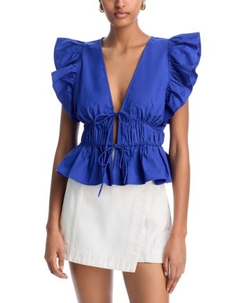 Aqua Ruffle Poplin Top - Exclusive - Cobalt