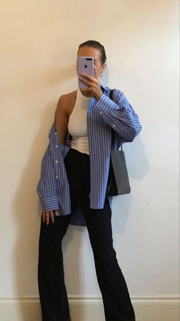 Blue strips shirt summer outfit