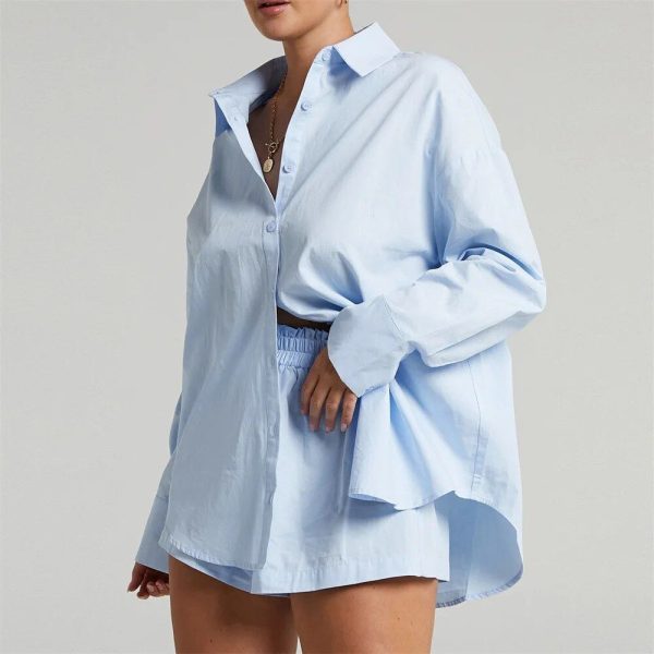 High Waist Cotton Linen Shirt and Shorts Set - Orange Pink / XL