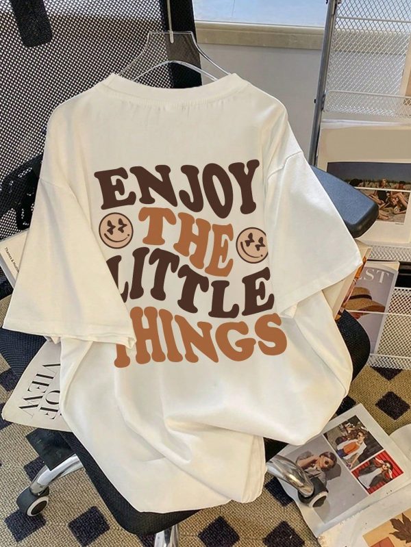 Teen Girls Oversized T-Shirt, Casual Minimalist & English Letter Graphic Loose Knit White Top, Suitable For Summer, Teen Girls