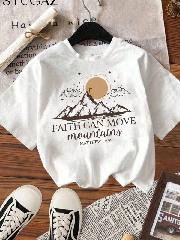 Sunset Mountains And Sea Of Clouds Pattern Ladies Summer Short Sleeve Casual Joker Everyday T-Shirt