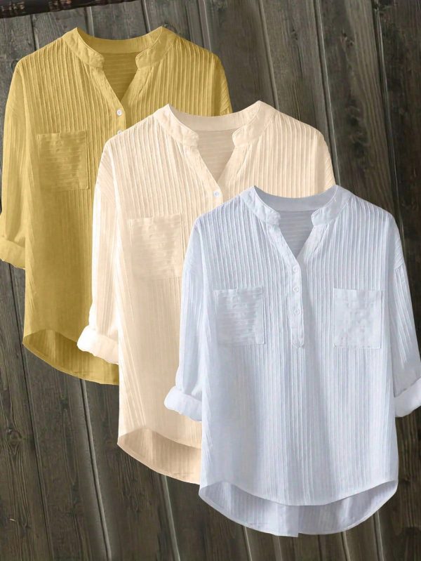Women Casual Solid Color Lapel Collar Blouse For Spring/Summer