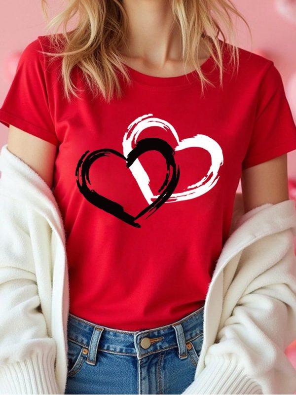 Fashion Love Heart Print Women T Shirt Casual Graphic Printed Clothes Female Shirt Short Sleeve Lady