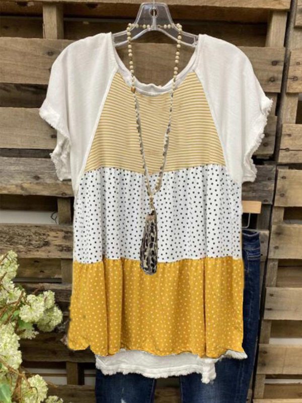Casual Printed Cotton-Blend T-Shirt Yellow-S