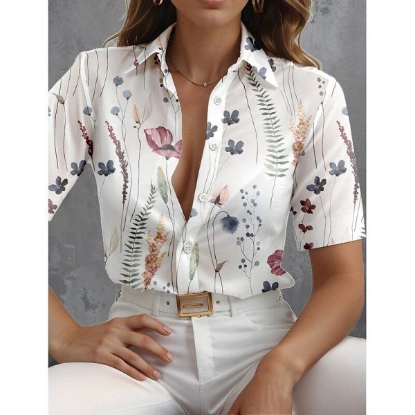 Women's Shirt Floral Graphic Daily Stylish Short Sleeve Shirt Collar Regular Tops Daily White Summer Spring
