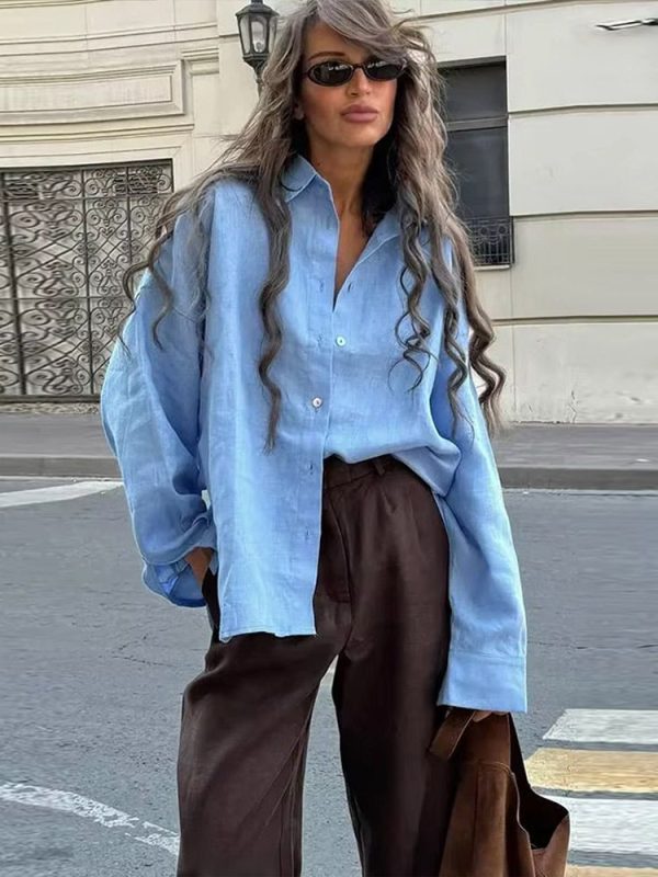 Fashion Loose Women's Shirts Long Sleeve Lapel Oversize Female Blouses 2025 Spring Summer Elegant