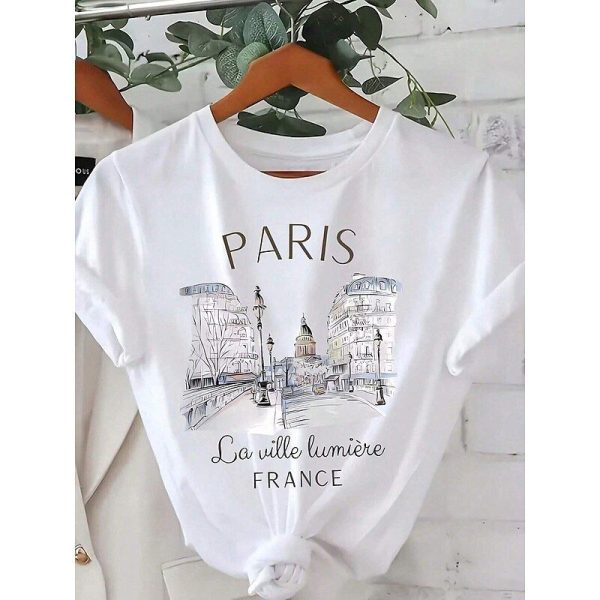 Women's 100% Cotton T Shirt Casual Letter Regular Tops Short Sleeve Round Neck Print Regular Fit Daily White Blue Summer