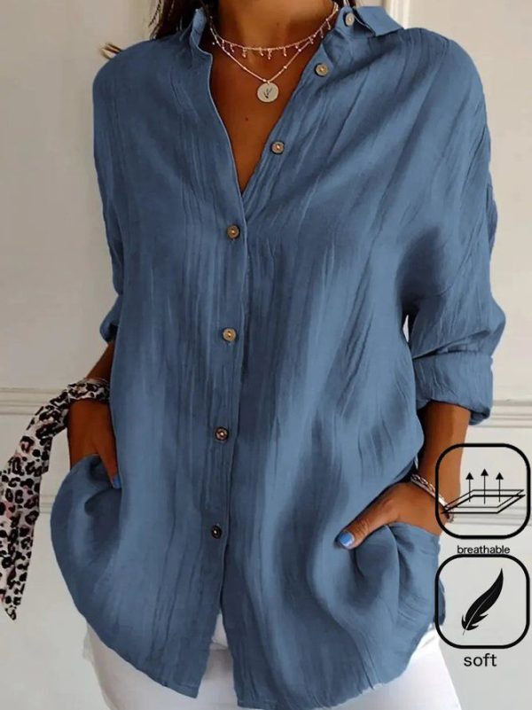 Women's Cotton Button Down Collar Long Sleeve Shirt Spring/Fall