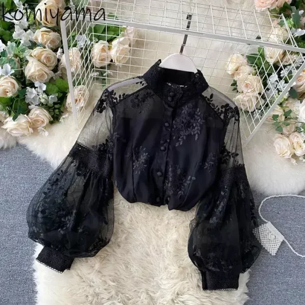 Three-Dimensional Embroidered Shirts Blouses Spring Autumn New 2025 Woman Blusas Long Sleeve Ropa