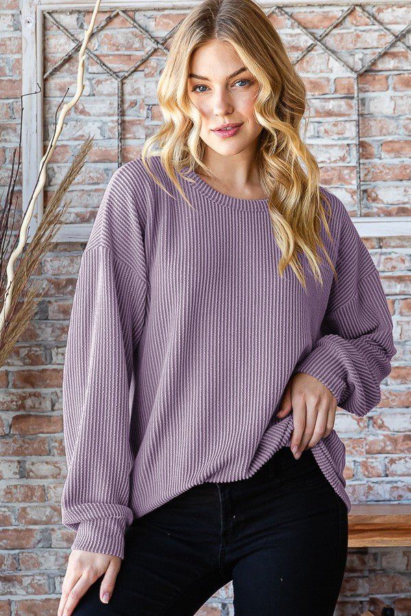 Round Neck Dropped Shoulder Blouse - LAVENDER / 3XL