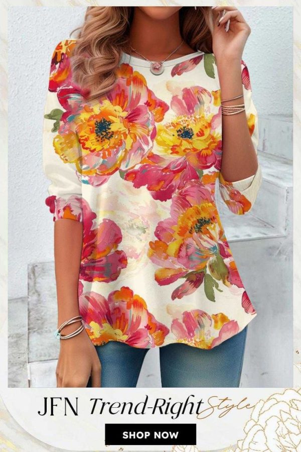 Women's Floral Print Long Sleeve Spring Tunic