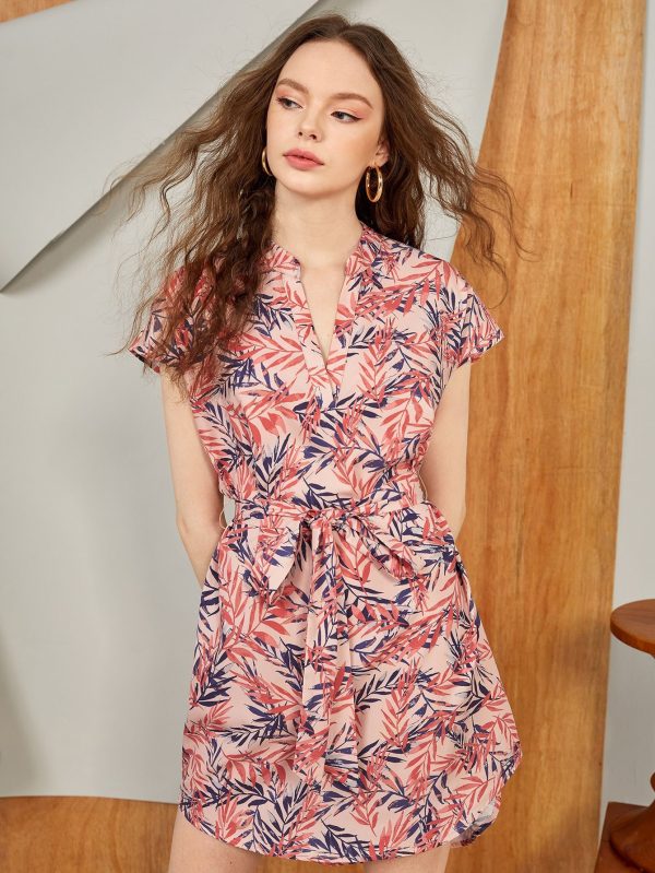 Designer Boho Bohemian Tropical Print Batwing Sleeve Belted Popover Dress, Elegant Dress, Vacation, Spring, Festival, Ibiza Fits, Wedding, Prom Dress