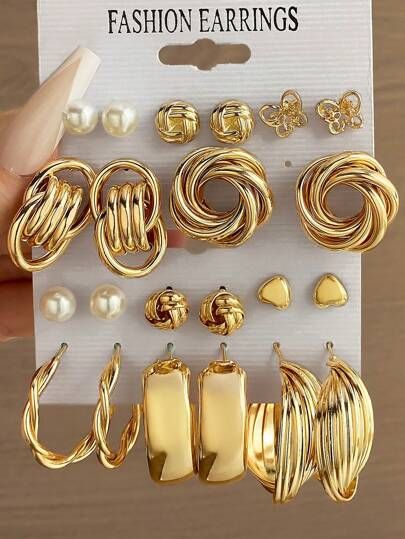 11Pairs/Set Faux Pearl & Heart Decor Earrings Valentines