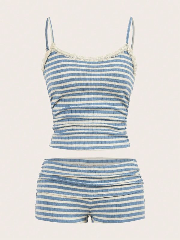 Summer Casual Striped Suspender Shorts Set