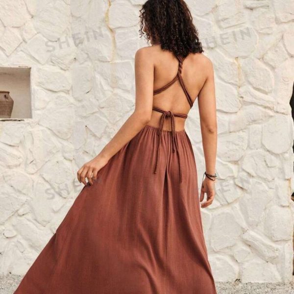 Shein Dresses | Shein Bohofeels Summer Holiday Long Backless Strappy Dress | Color: Red | Size: Xs