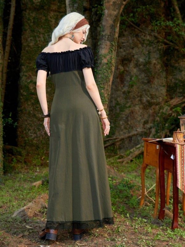 ROMWE Hippie Renaissance Off Shoulder Lace Up Contrast Lace Dress