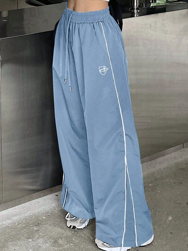 Women's Loose Fit Wide Leg Pants With Drawstring Waist And Contrast Trim Summer