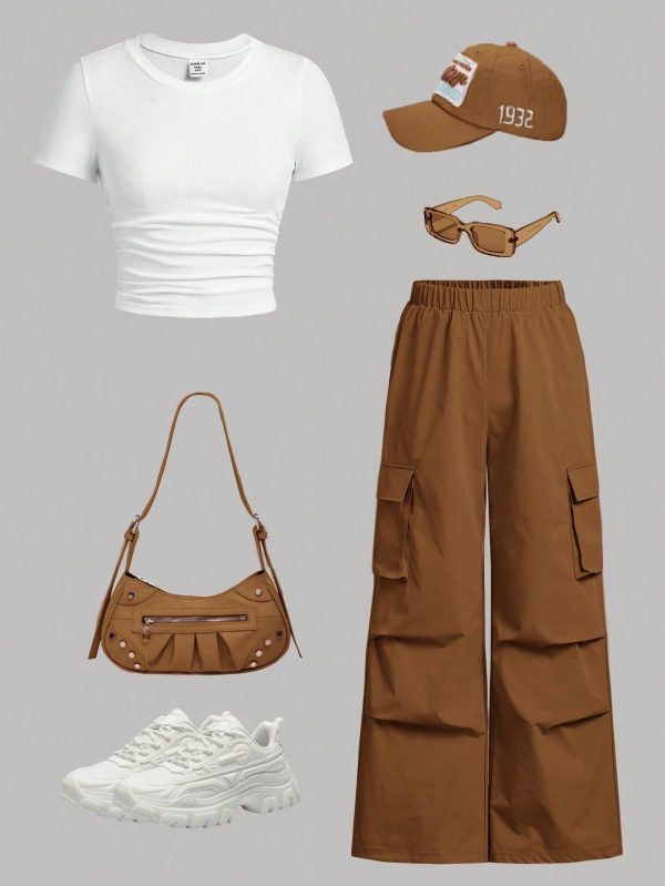 2pcs/Set Tight Fit Short Sleeve T-Shirt And Cargo Pants
