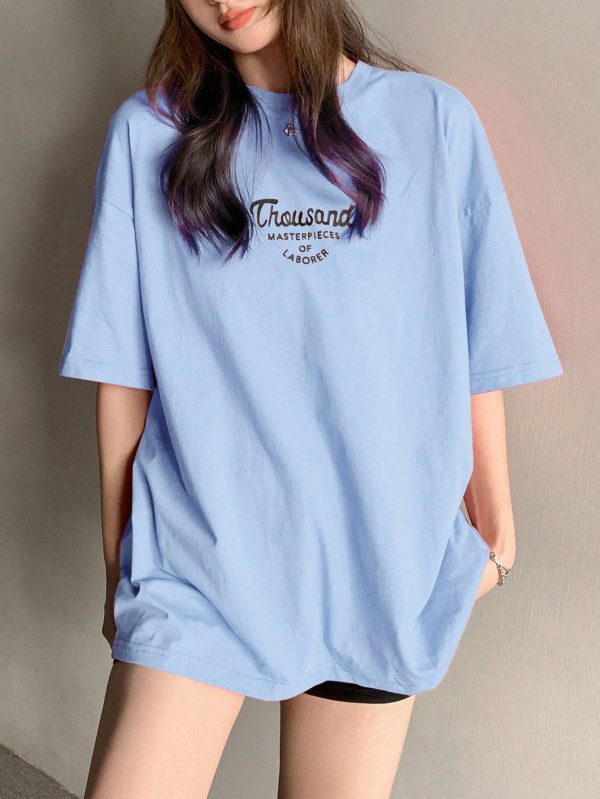 Women's Letter Printed Round Neck Short Sleeve T-Shirt Thousand MASTERPIECES OF LABORER Summer