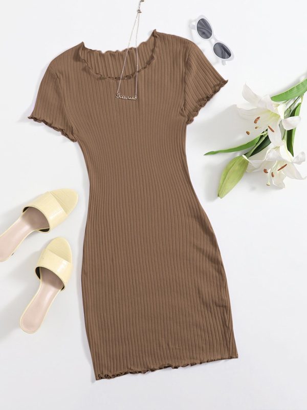 Lettuce Trim Rib-knit Bodycon Dress