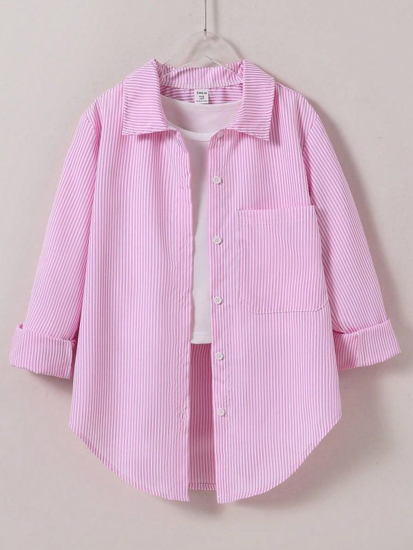 Tween Girl Striped Lightweight Sun Protection Shirt, Spring & Summer