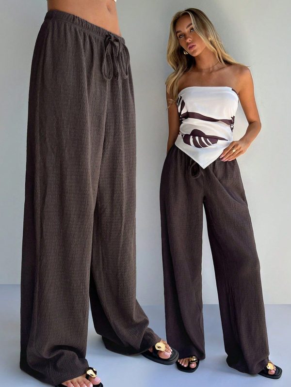 Women Brown Texture Vacation Casual Home Pants