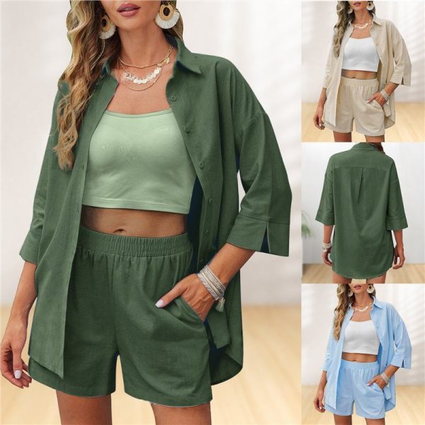 Shorts Pant Set Women Two Piece Sets Turn Down Collar Matching Sets Y2k Streetwear Shirt Tops Short