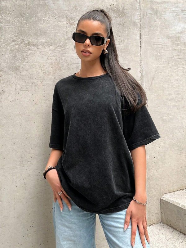 Loose Knit Black Casual T-Shirt