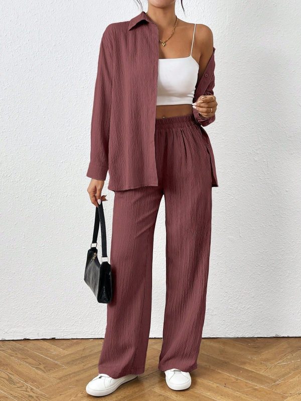 Women's 2 Pieces Set Solid Color Long Sleeve Shirt And Pants