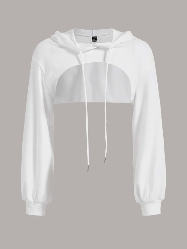 Drawstring Detail Super Crop Hoodie Without Camisole