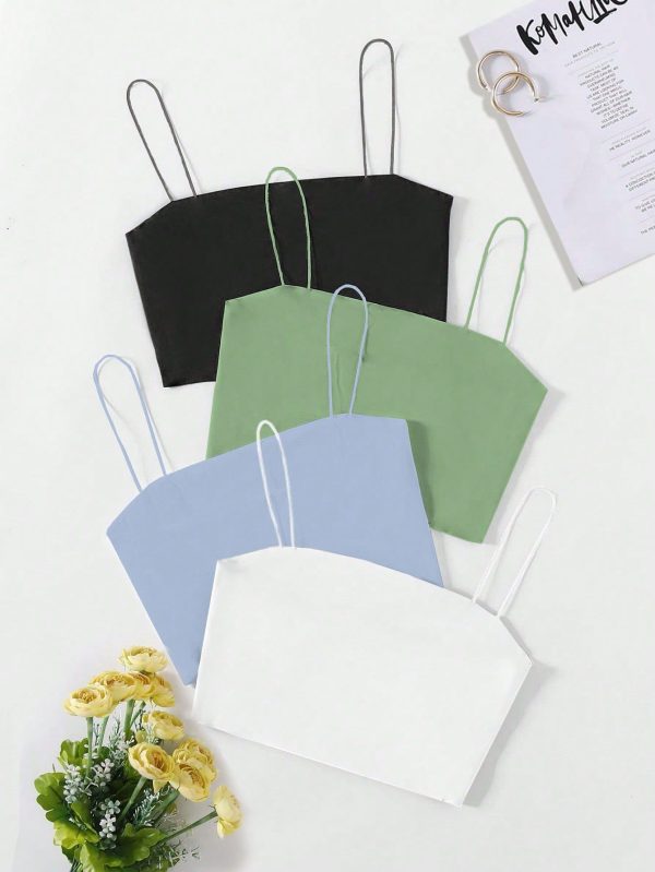 4pcs Solid Crop Cami Top