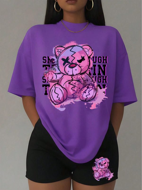 Women's Regular T-Shirt Sets Casual, Comfortable, Round Neck, Short Sleeve, Fashionable Street Wear Graphic Print Outfits