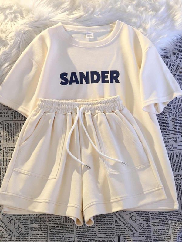 Summer Sports Shorts Two-piece Set Casual Letter Printed Round Neck Short Sleeved T-shirt Shorts