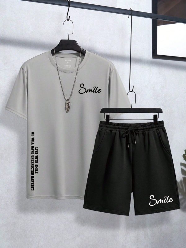 Men's Letter Print Short Sleeve T-Shirt And Shorts