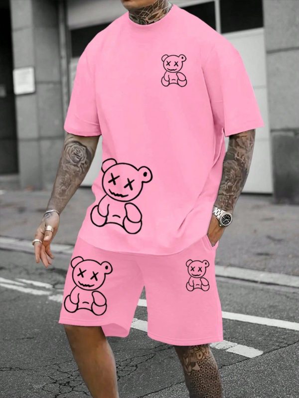 Men's Bear Printed T-Shirt And Shorts Set