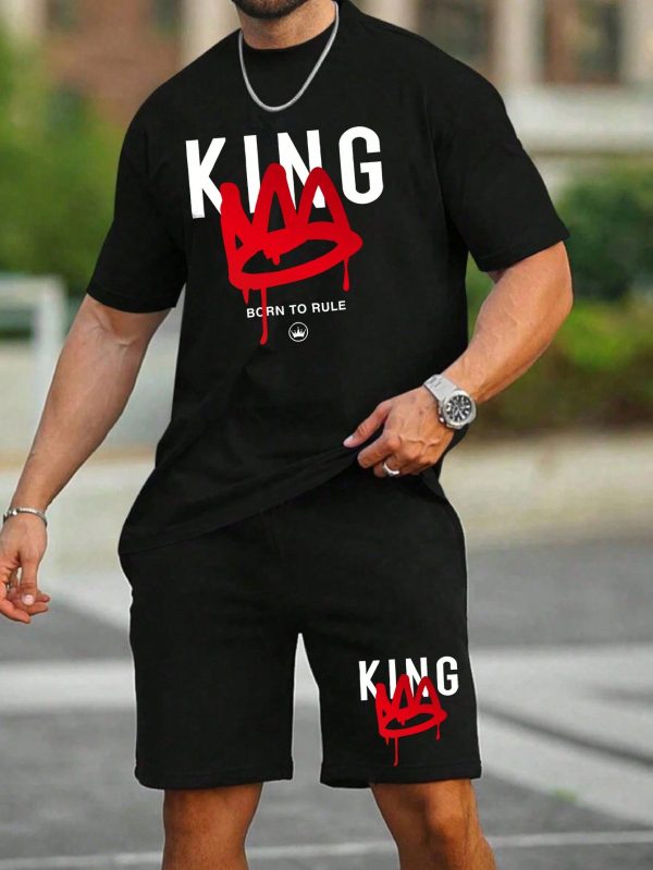 Men's Fashionable King Printed Short Sleeve T-Shirt And Shorts Combo Set