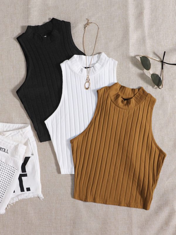 3 Pack Mock Neck Rib-knit Tank Top