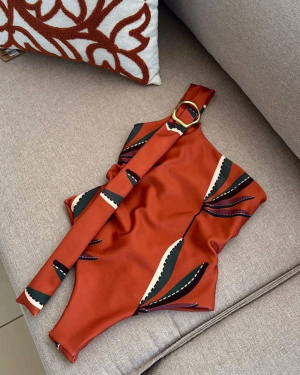 SEAURAL 2025 New One Shoulder Leaves Print Backless Bodysuit Tops Women Clothing Sexy One Piece Body