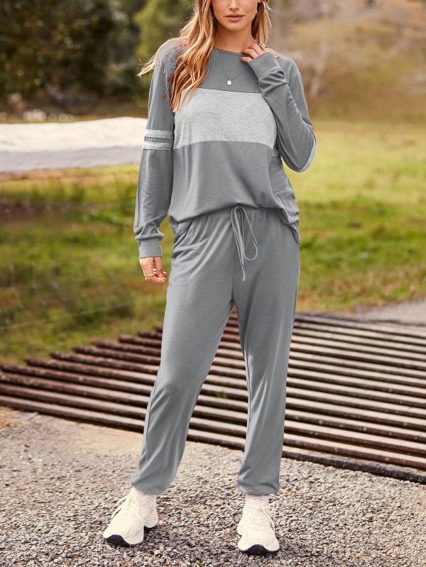 Women's Color Block 2 Piece Tracksuit Crewneck Long Sleeve Tops Long Sweatpants Outfits Lounge Sets