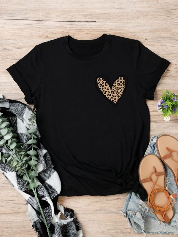 Plus Leopard & Heart Print Tee, Cheetah Print Tee, Women Graphic Top, Summer