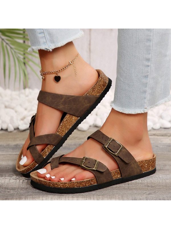 Comfy Women's Suede Platform Sandals With Cork Footbed & Adjustable Support - Ideal For Summer Slides.