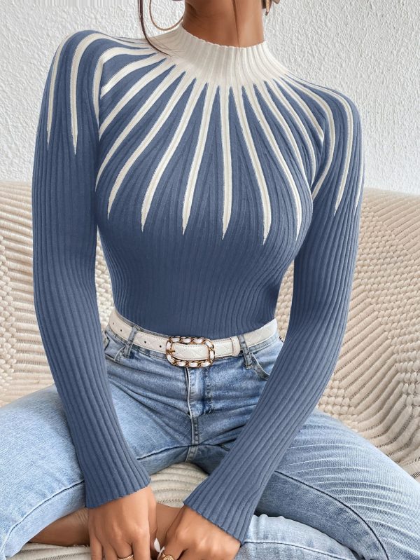 Colorblock Mock Neck Sweater,Long Sleeve Tops